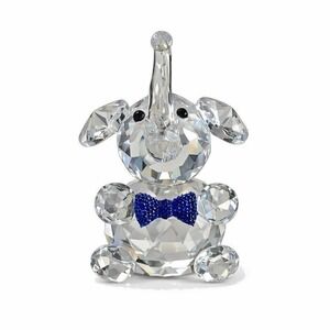 Crystal Elephant Figurine Blue Bow Tie Faceted Glass 3" Decor